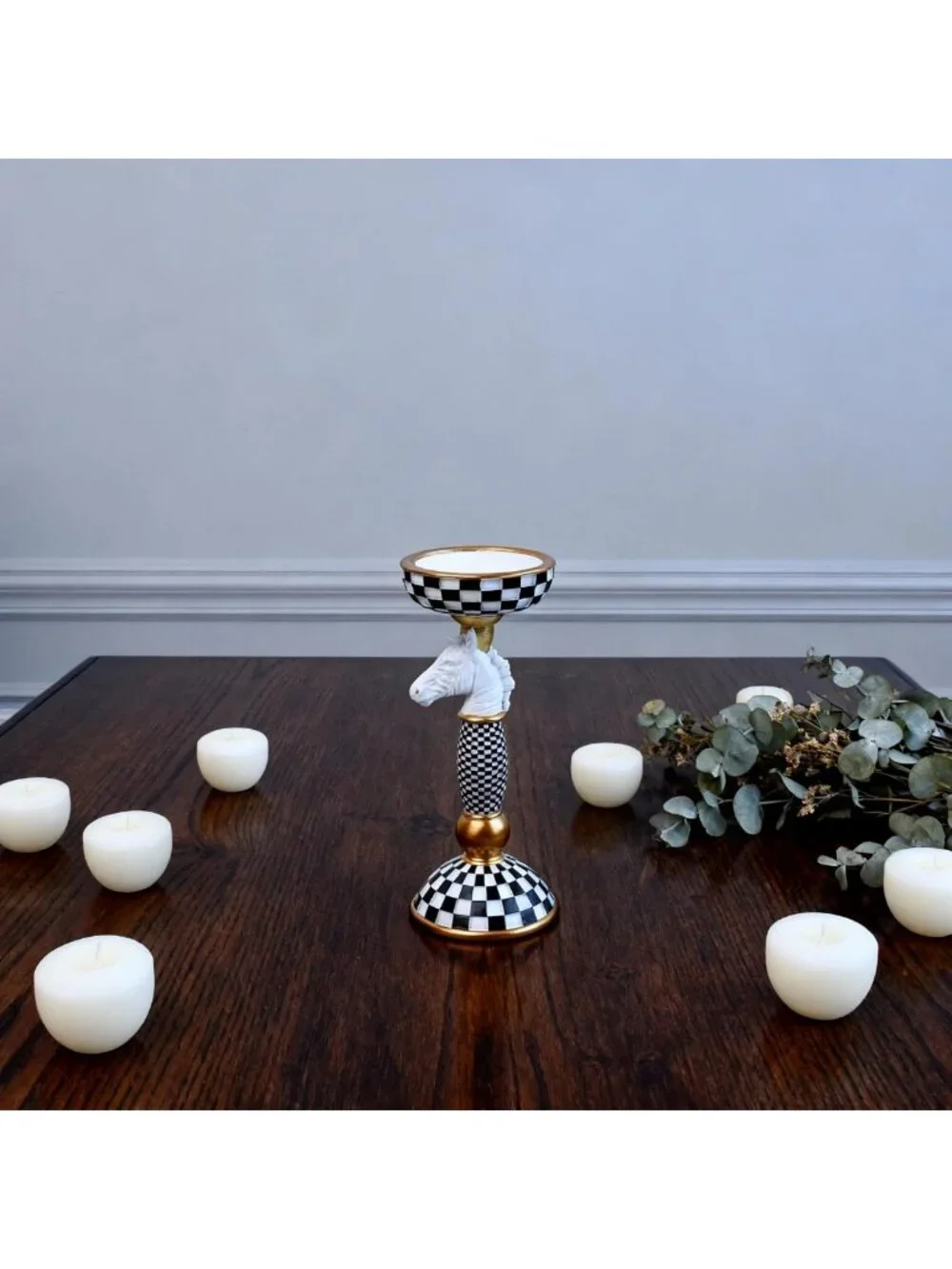 Checkered Animal Candle Holders - Black & White Tiger & Zebra Pillar Stands